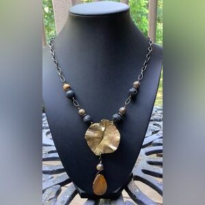 Tiger’s Eye Vintage Brass Necklace Handmade in USA.